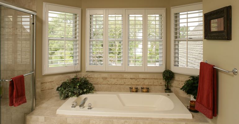 Plantation shutters in Minneapolis bathroom.